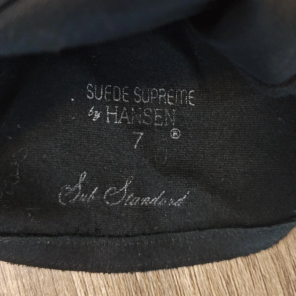 Vintage Hansen Gloves Womens 7 Black Suede Supreme Dress Silver Ring Buckle Adjs